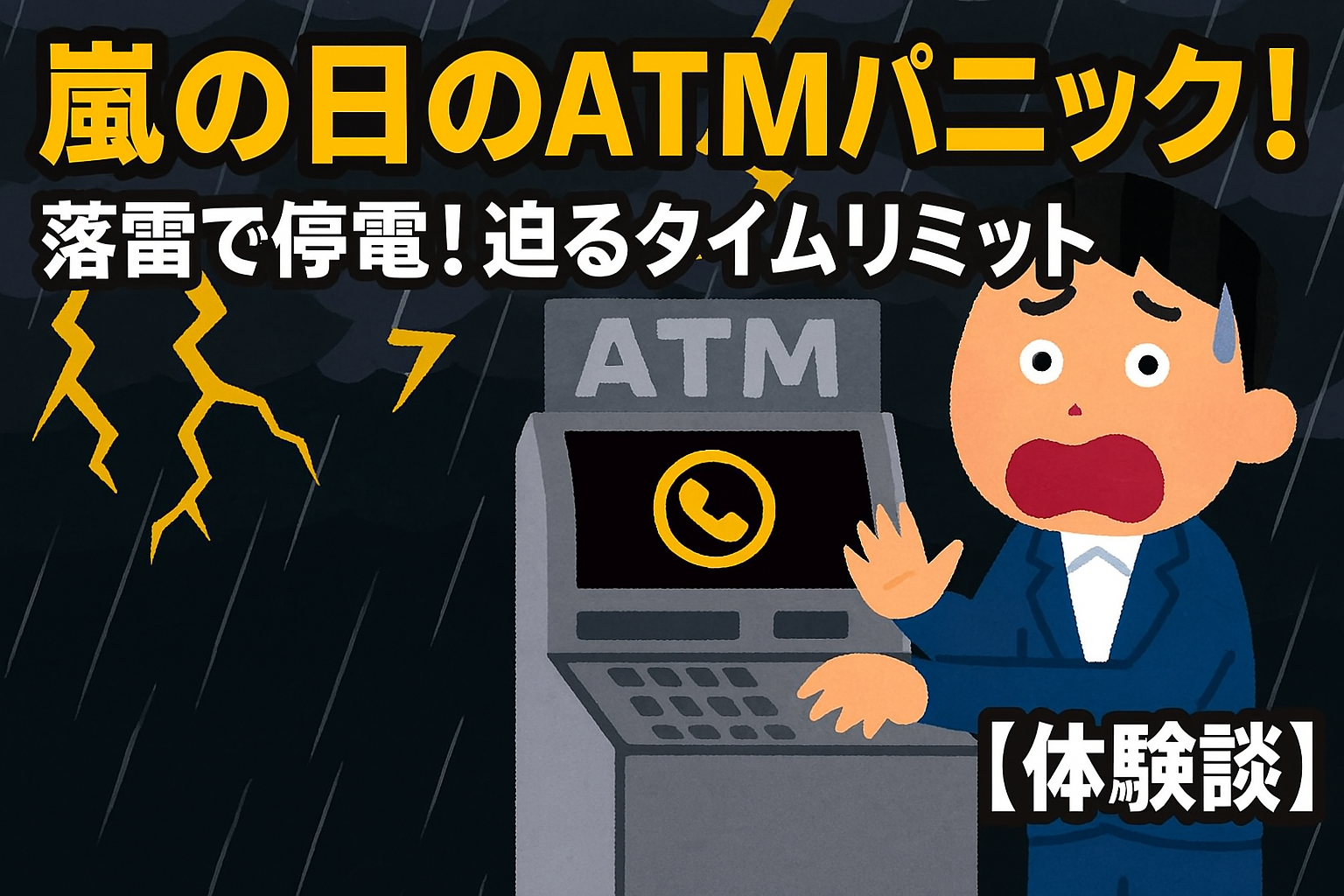 嵐の日のATMパニック！落雷で停電！迫るタイムリミット！【体験談】