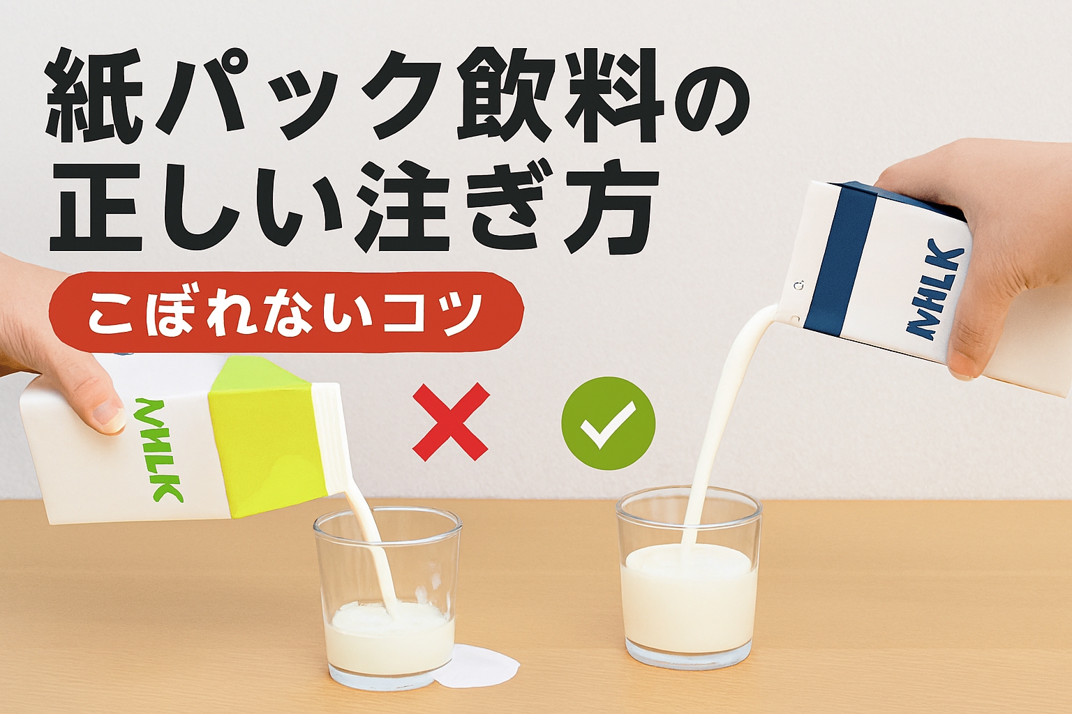 紙パック飲料の正しい注ぎ方｜豆乳・牛乳・ジュースでこぼれないコツ