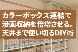 カラーボックス連結で漫画収納を倍増させる方法。天井まで使い切るDIY術