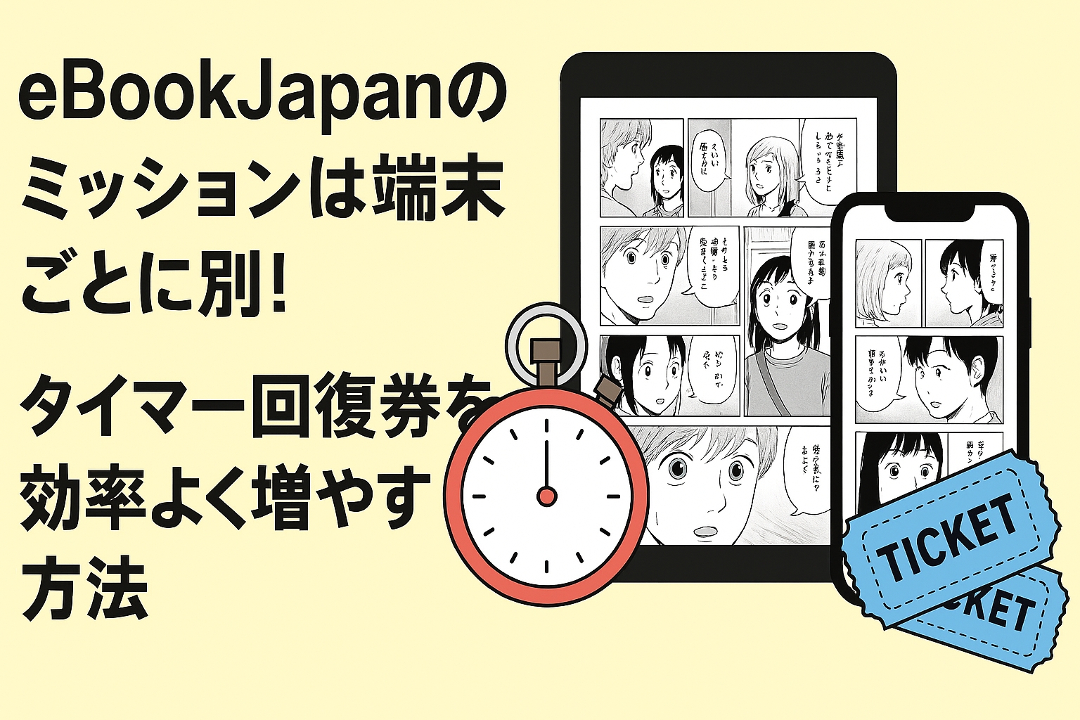 eBookJapanのミッションは端末ごとに別！タイマー回復券を効率よく増やす方法