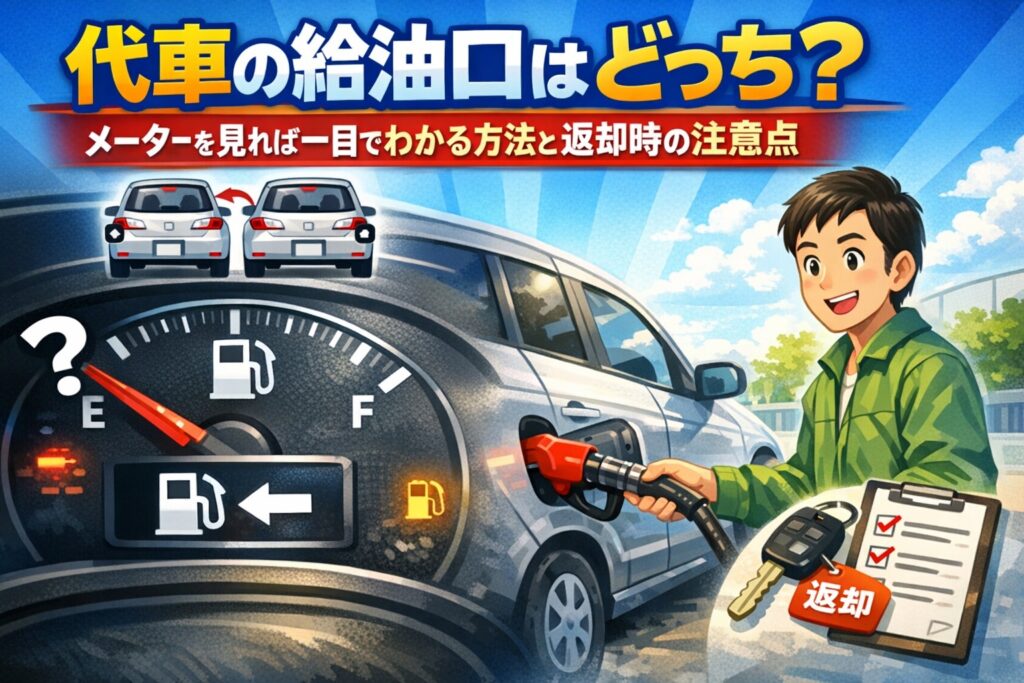 代車の給油口はどっち？メーターを見れば一目でわかる方法と返却時の注意点