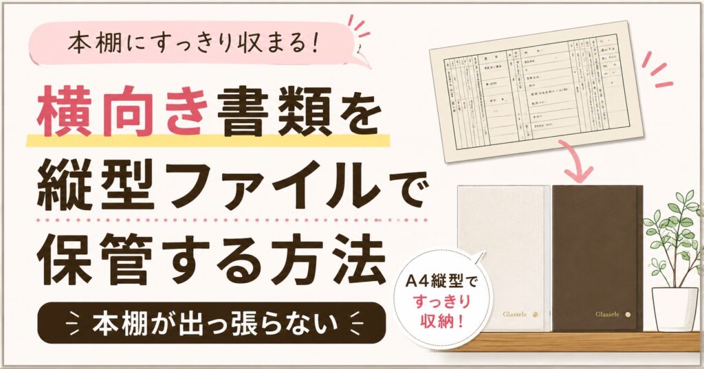 横向き書類を縦型ファイルで保管する方法｜本棚が出っ張らない